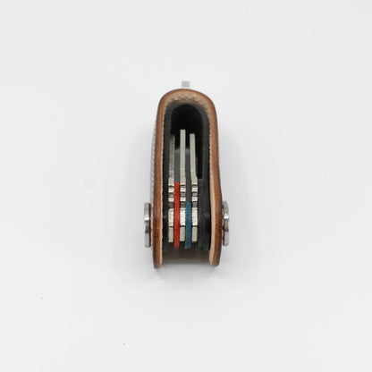 Close-up of stitching on brown Gaeta leather key organizer