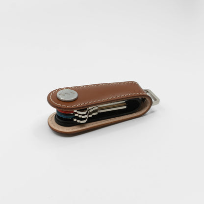 Brown Gaeta leather key organizer holding keys, side view