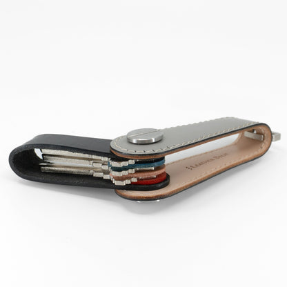 Gray Gaeta leather key organizer holding keys, side view