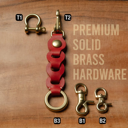 Red Leather Link Keychain — Handcrafted in the USA