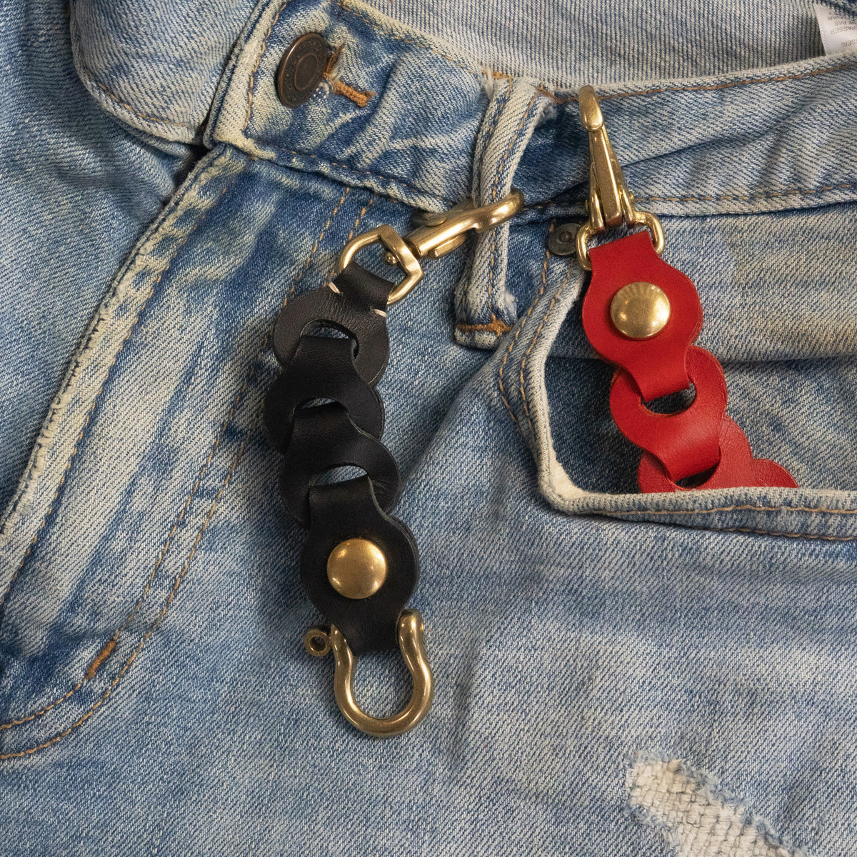 Black Leather Link Keychain — Handcrafted in the USA