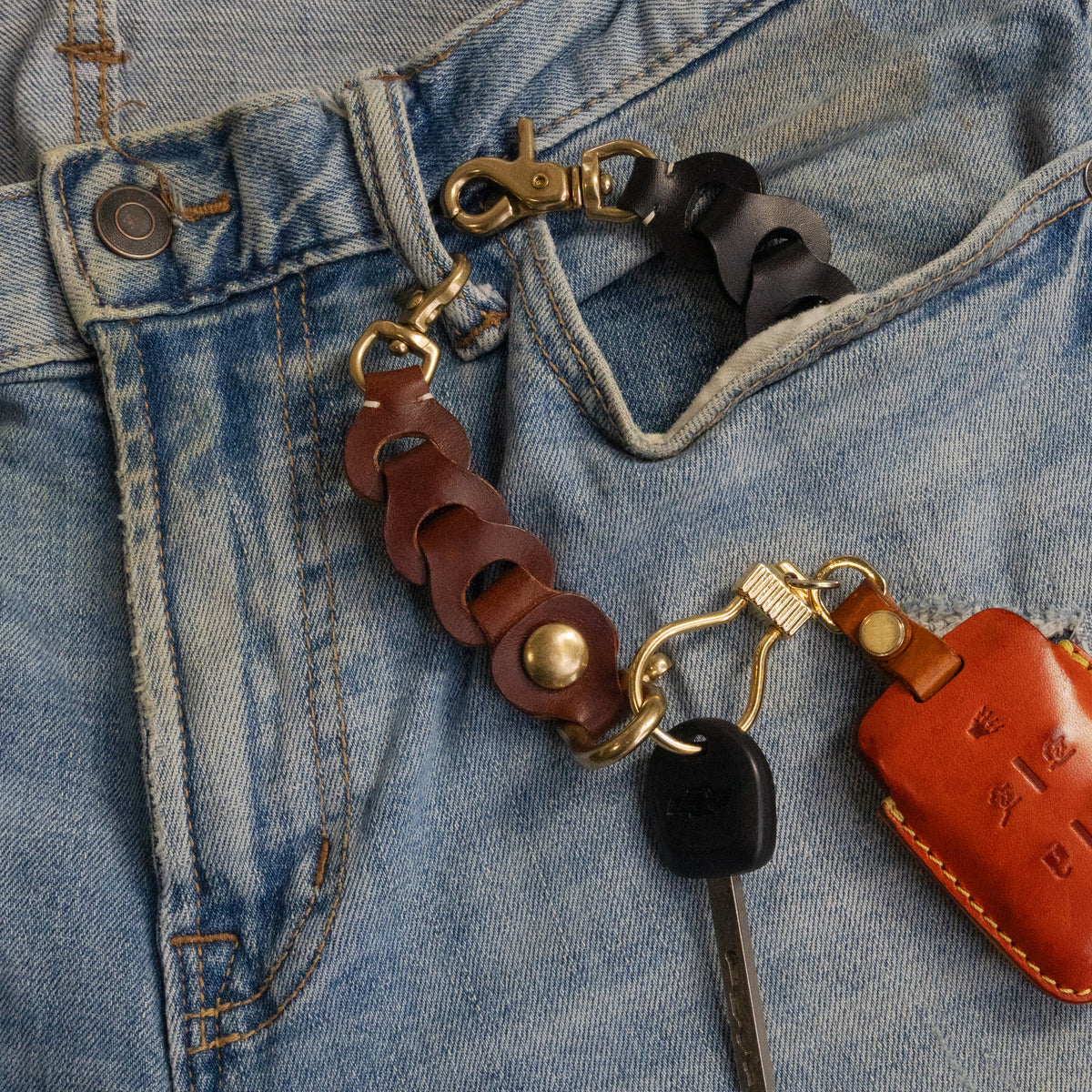 Chestnut Leather Link Keychain — Handcrafted in the USA
