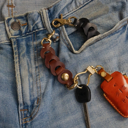 Chestnut Leather Link Keychain — Handcrafted in the USA