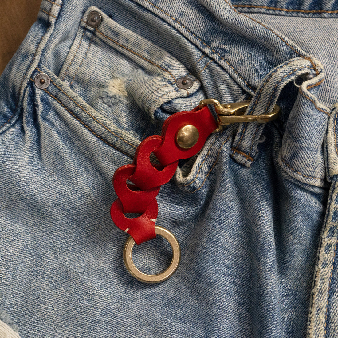 Red Leather Link Keychain — Handcrafted in the USA