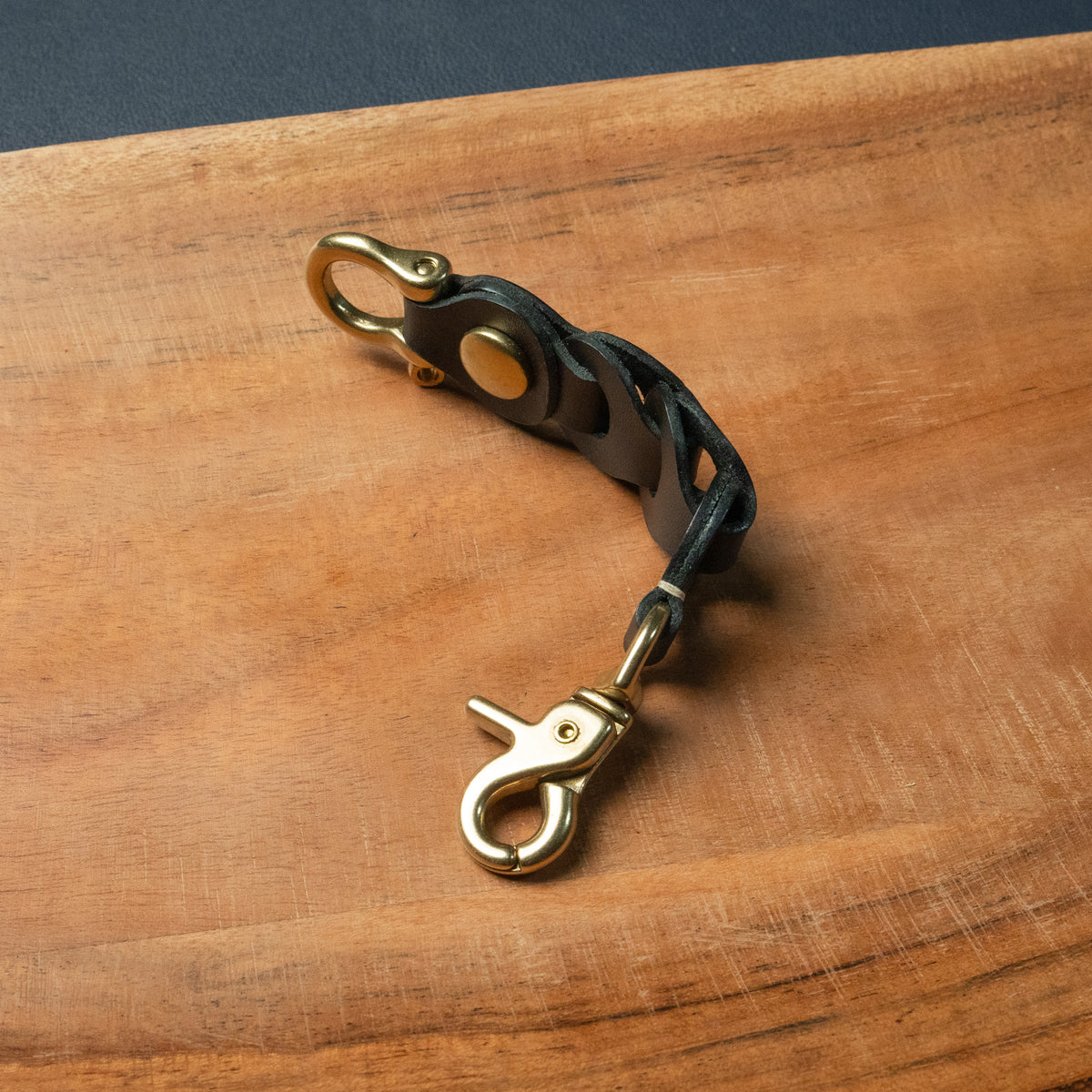 Black Leather Link Keychain — Handcrafted in the USA