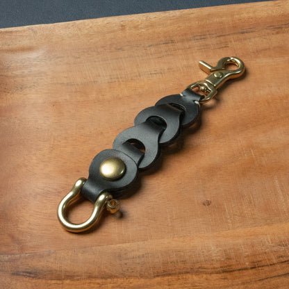 Black Leather Link Keychain — Handcrafted in the USA