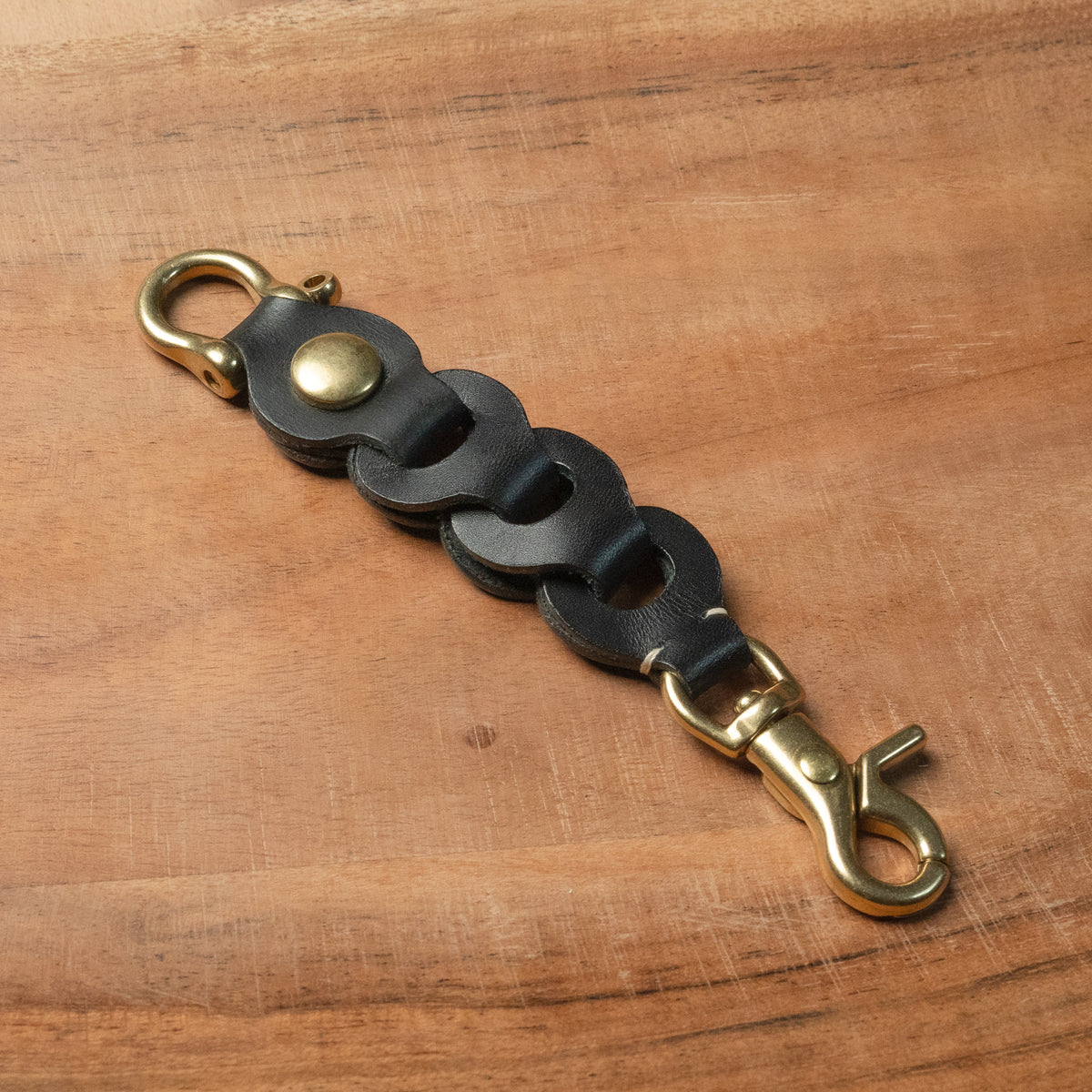 Black Leather Link Keychain — Handcrafted in the USA