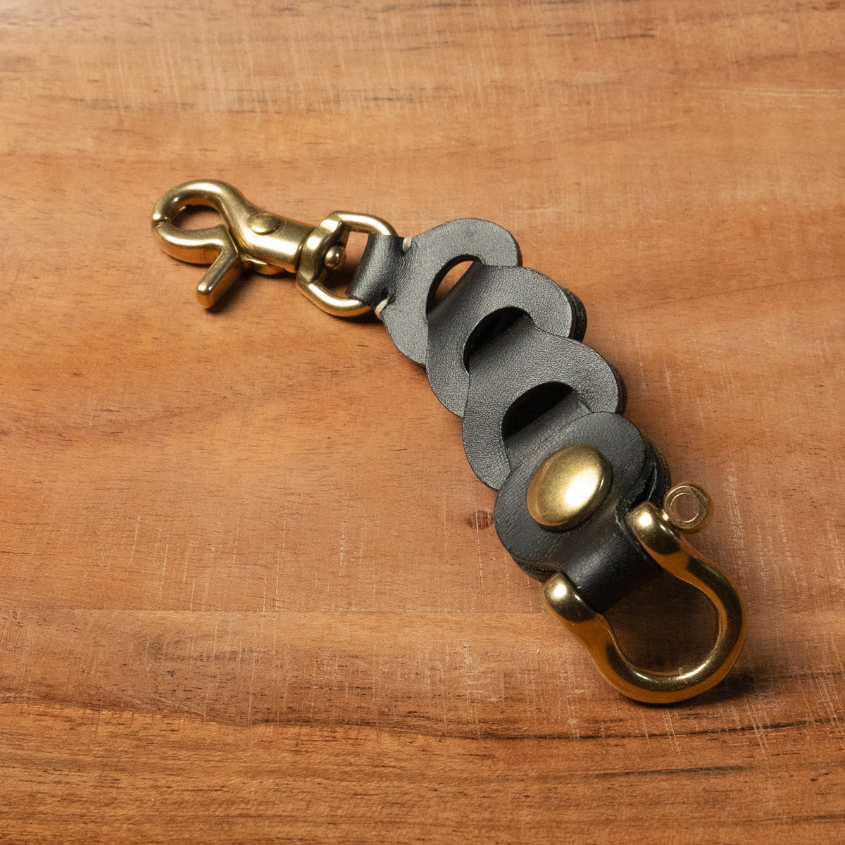 Black Leather Link Keychain — Handcrafted in the USA