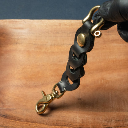 Black Leather Link Keychain — Handcrafted in the USA
