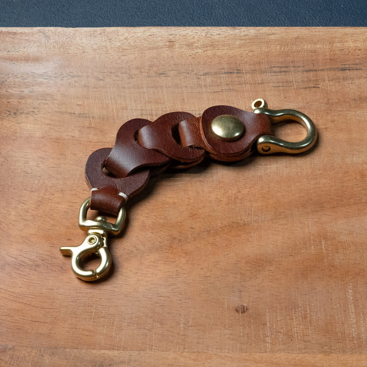 Chestnut Leather Link Keychain — Handcrafted in the USA