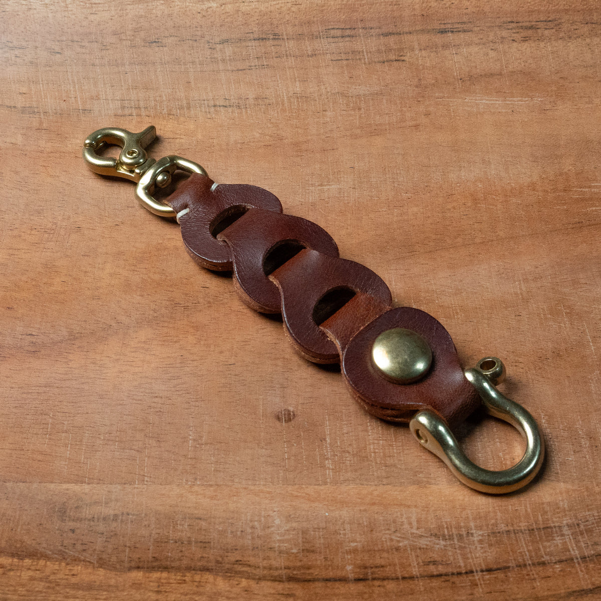 Chestnut Leather Link Keychain — Handcrafted in the USA