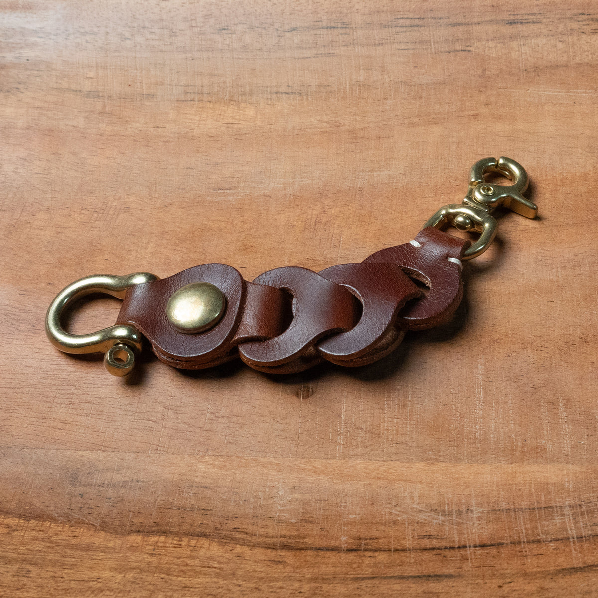 Chestnut Leather Link Keychain — Handcrafted in the USA