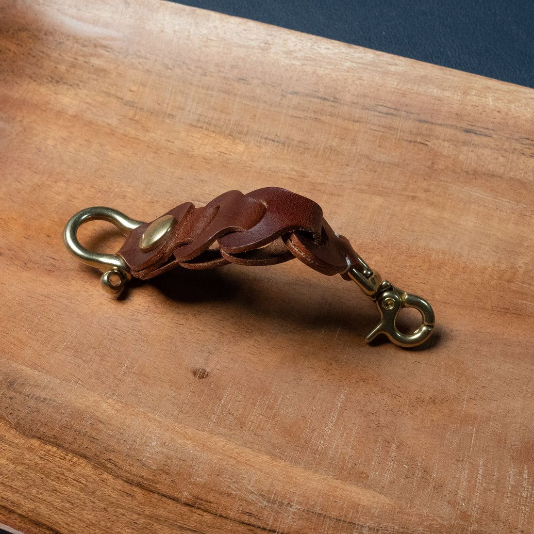 Chestnut Leather Link Keychain — Handcrafted in the USA