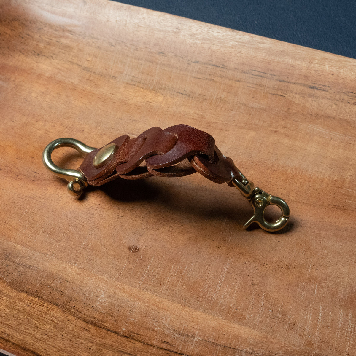 Chestnut Leather Link Keychain — Handcrafted in the USA