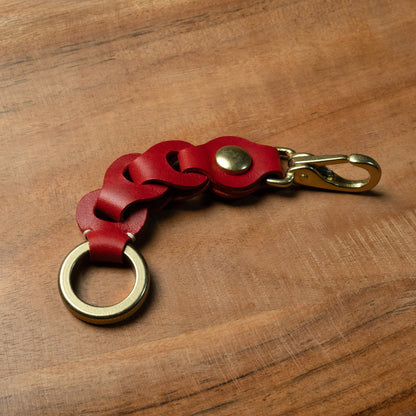 Red Leather Link Keychain — Handcrafted in the USA