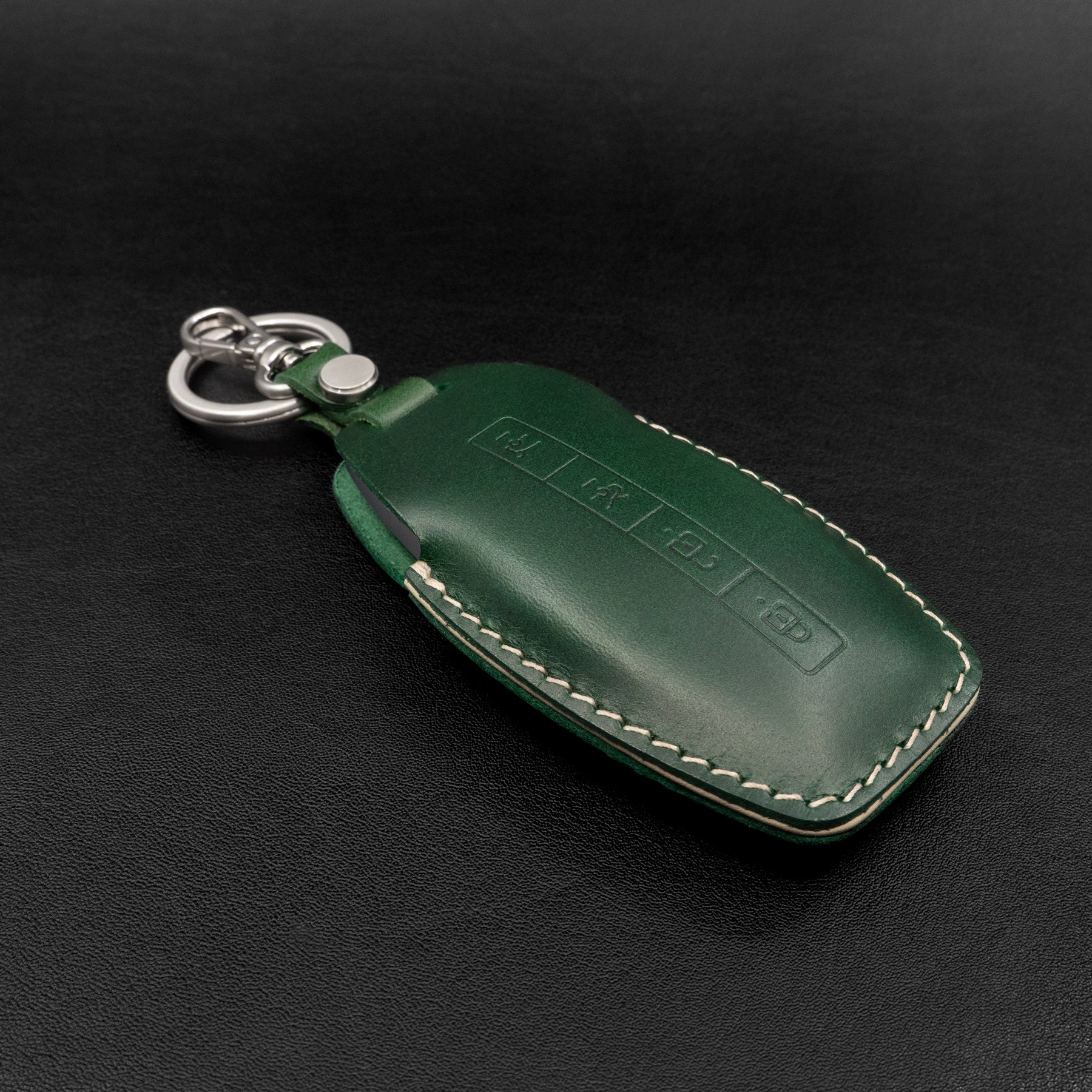 Lucid Gravity leather key fob cover in green color