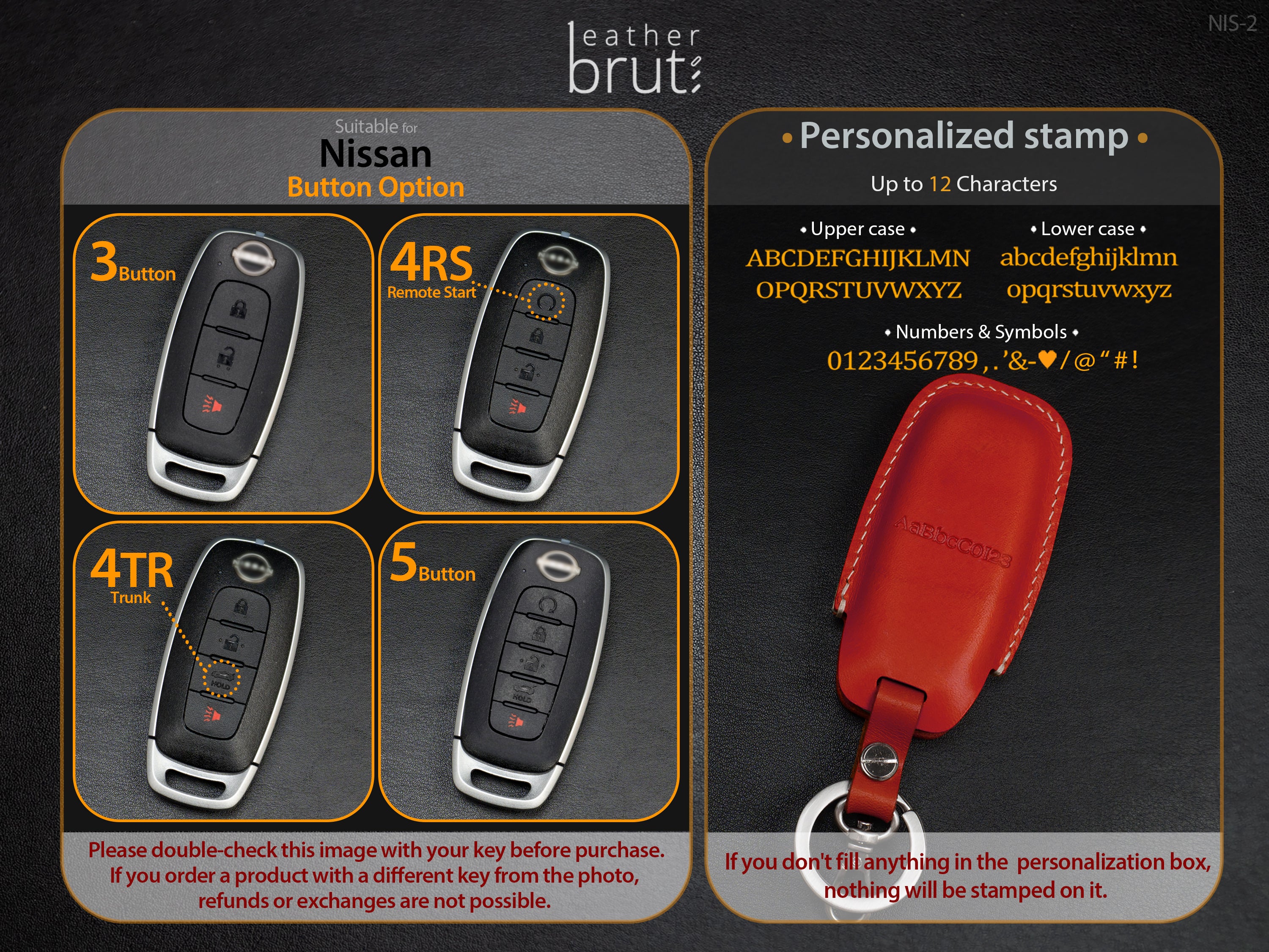 Nissan [2] Key Fob Case - Premium Italian Veg-Tanned Leather - Handcrafted in USA