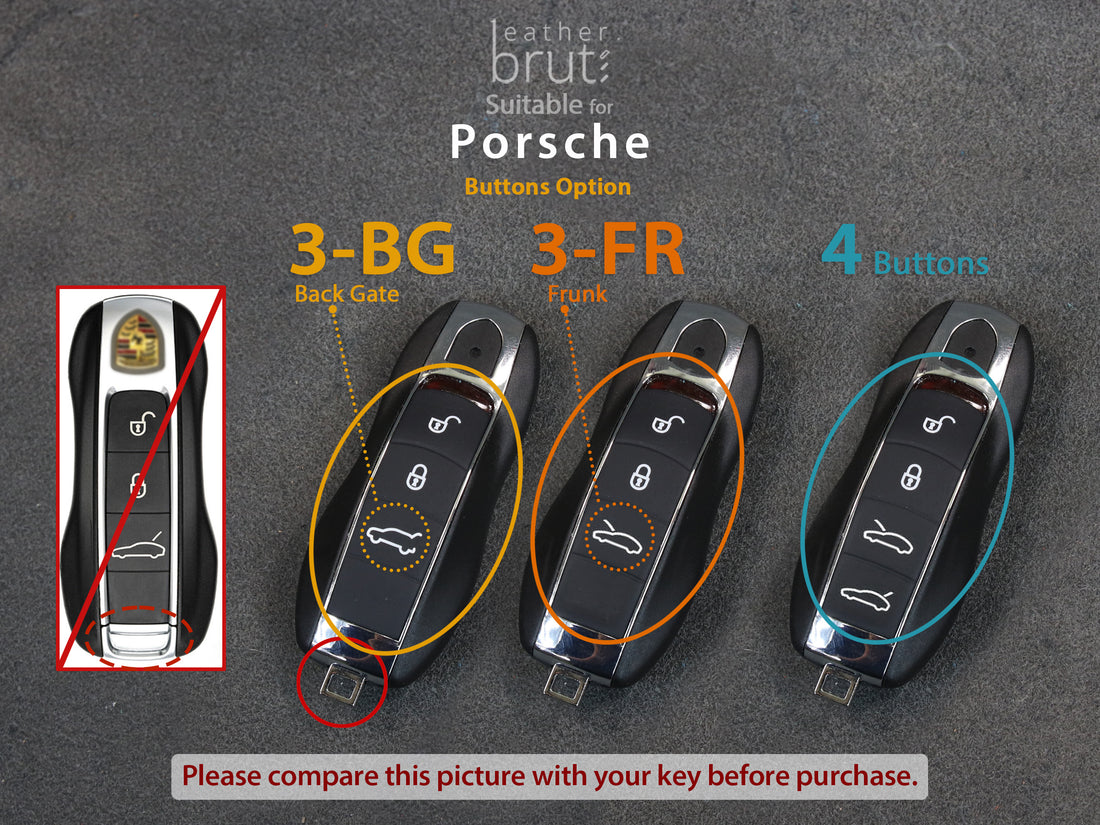 Porsche Series [01] Key Fob Cover Leather Keyless Remote Key Case - Panamera Macan Cayenne 911 718 918 - Personalized Stamp