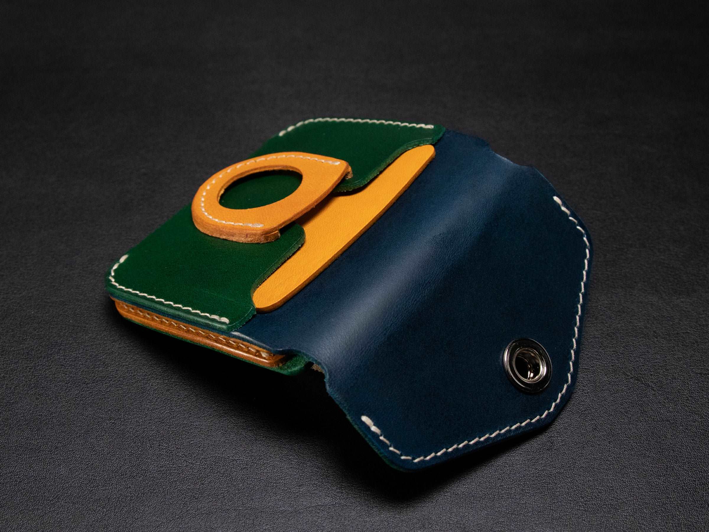 AirTag Leather Wallet [TW-GN]  - Card Holder - Premium Italian Veg-Tanned Leather - Personalized Stamp - Handcrafted in USA