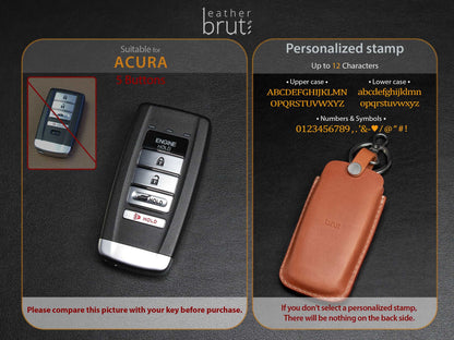 Acura [2-V2] Series Leather Key Fob  Case - TLX RLX CDX5 RDX MDX - Handcrafted in USA - Personalized Stamp