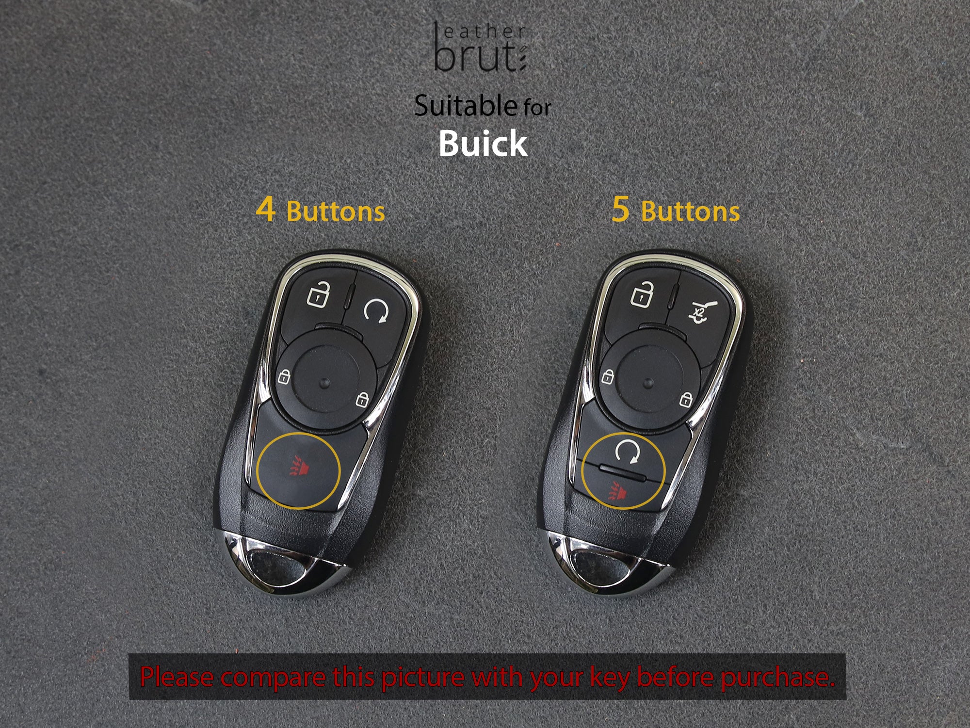 Buick Series [1] Leather Handmade Key Fob Cover Enclave Lacrosse Verano Encore Regal Envision Cascada GL8 - Italian Veg-Tanned Leather