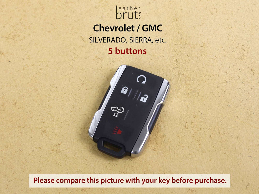 Chevrolet / GMC [3-5BT] Handmade Key Fob Cover for - Silverado / Sierra - Italian Veg-Tanned Leather -5 Buttons