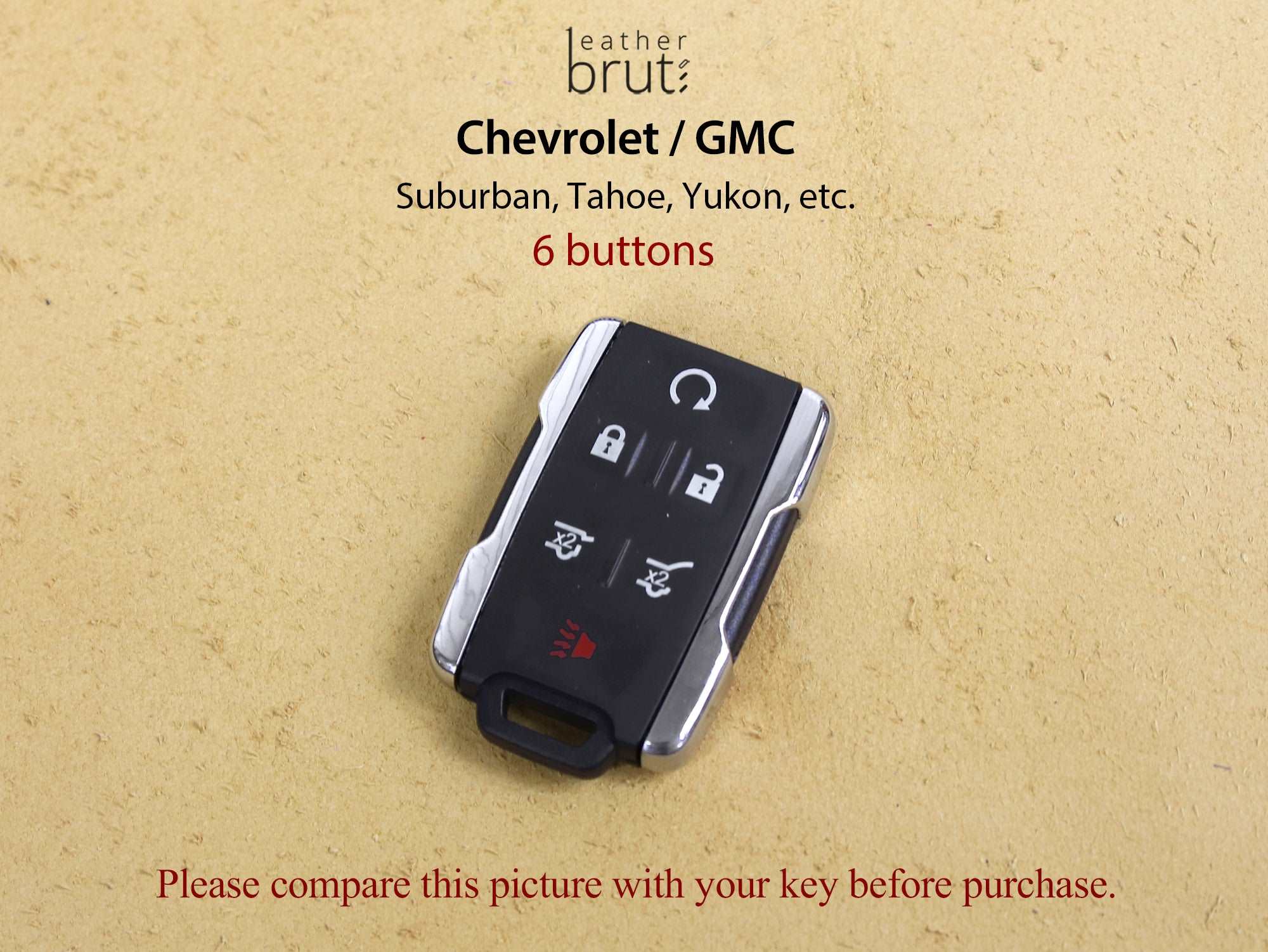 Chevrolet / GMC [3-6]  Key Fob Cover Fits Tahoe, Suburban / Yukon - 6 Buttons