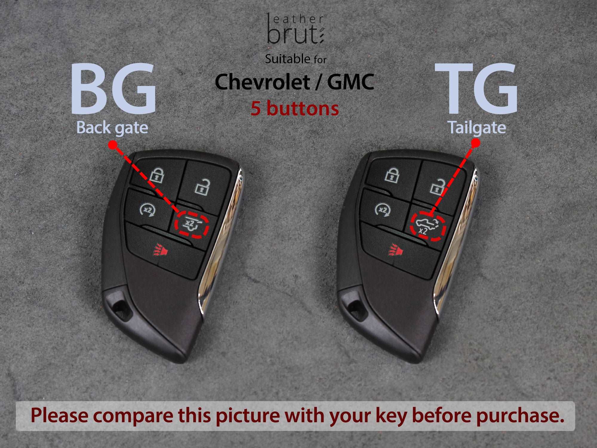 Chevrolet GMC [4-5] Series Key Fob Case - 5 Buttons - Tahoe Suburban Yukon Silverado 1500 Sierra - Handcrafted in USA