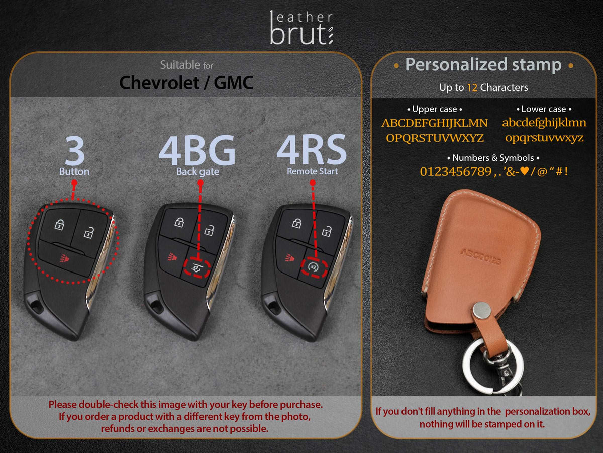 Chevrolet GMC [4] Series Key Fob Case - 3/4 Buttons - Tahoe Suburban Yukon Silverado Sierra Canyon Colorado- Handcrafted in USA