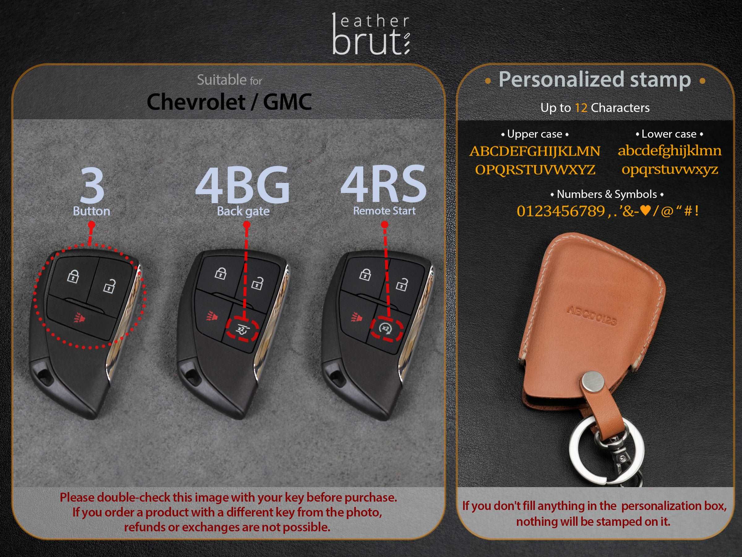 Chevrolet GMC [4] Series Key Fob Case - 3/4 Buttons - Tahoe Suburban Yukon Silverado Sierra Canyon Colorado- Handcrafted in USA