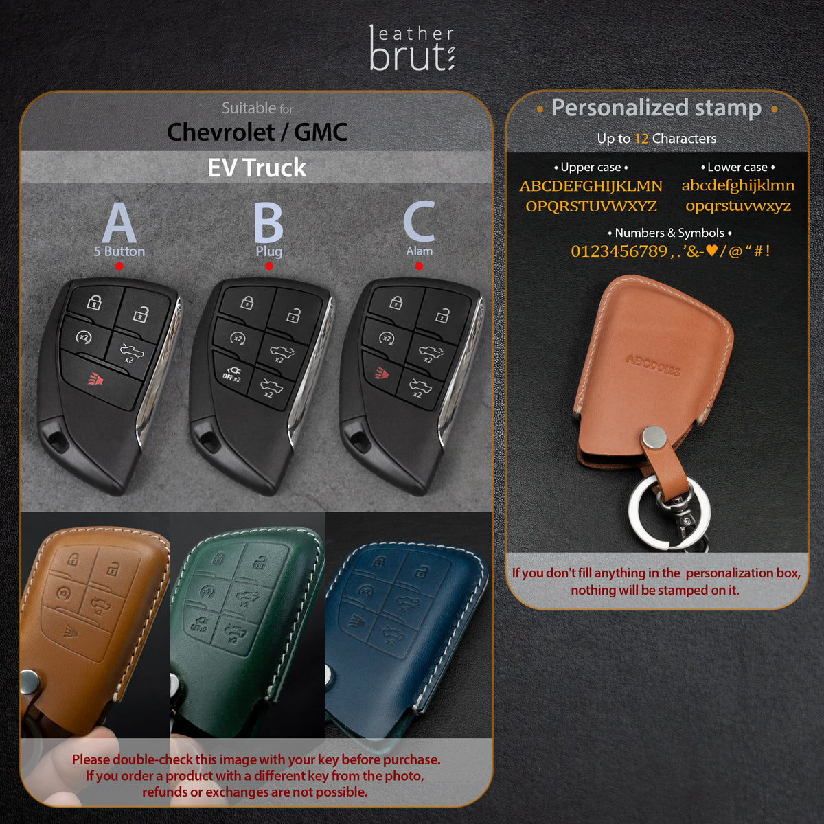 Chevy GMC key fob leather case, angled view