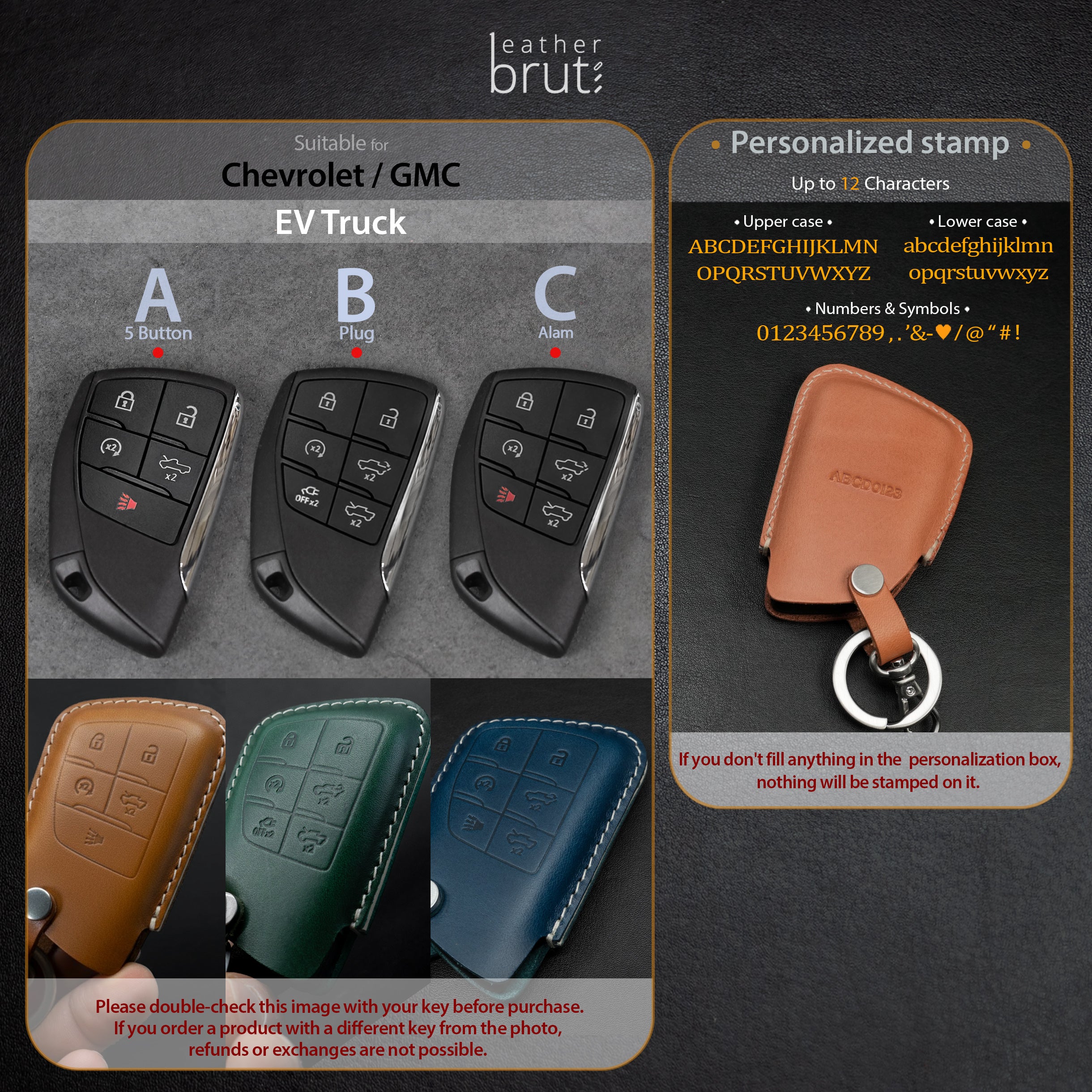 Chevy &amp; GMC Leather Key Fob Case for Silverado, Sierra &amp; Hummer EV