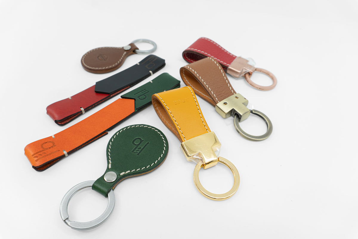 Handmade leather key fob cases for group orders