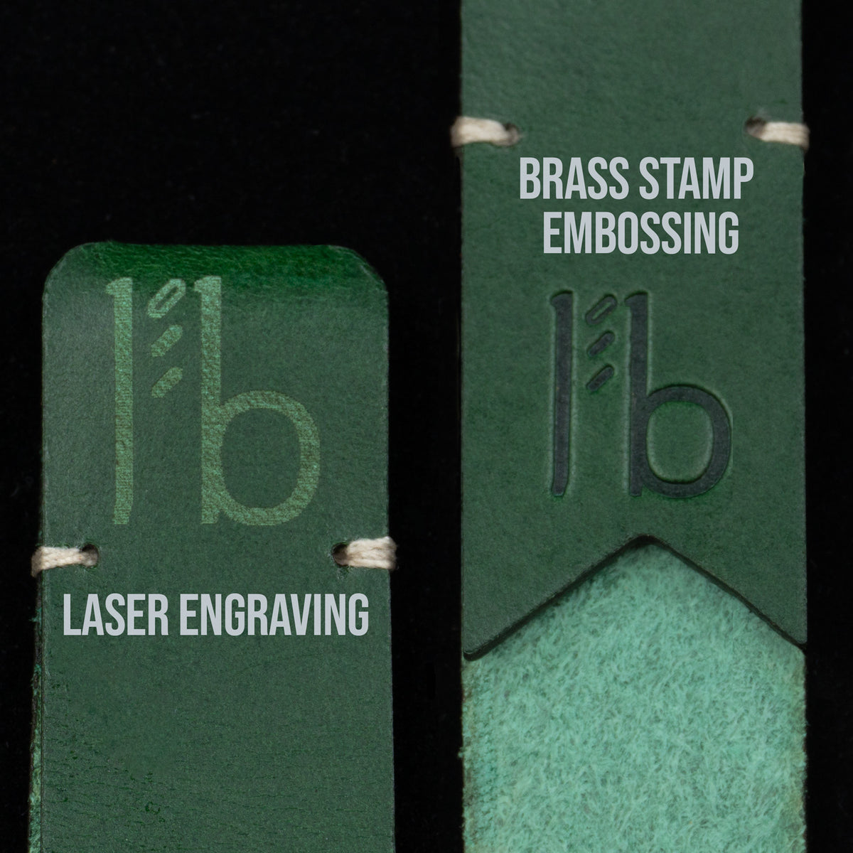 Custom brass logo stamp on leather