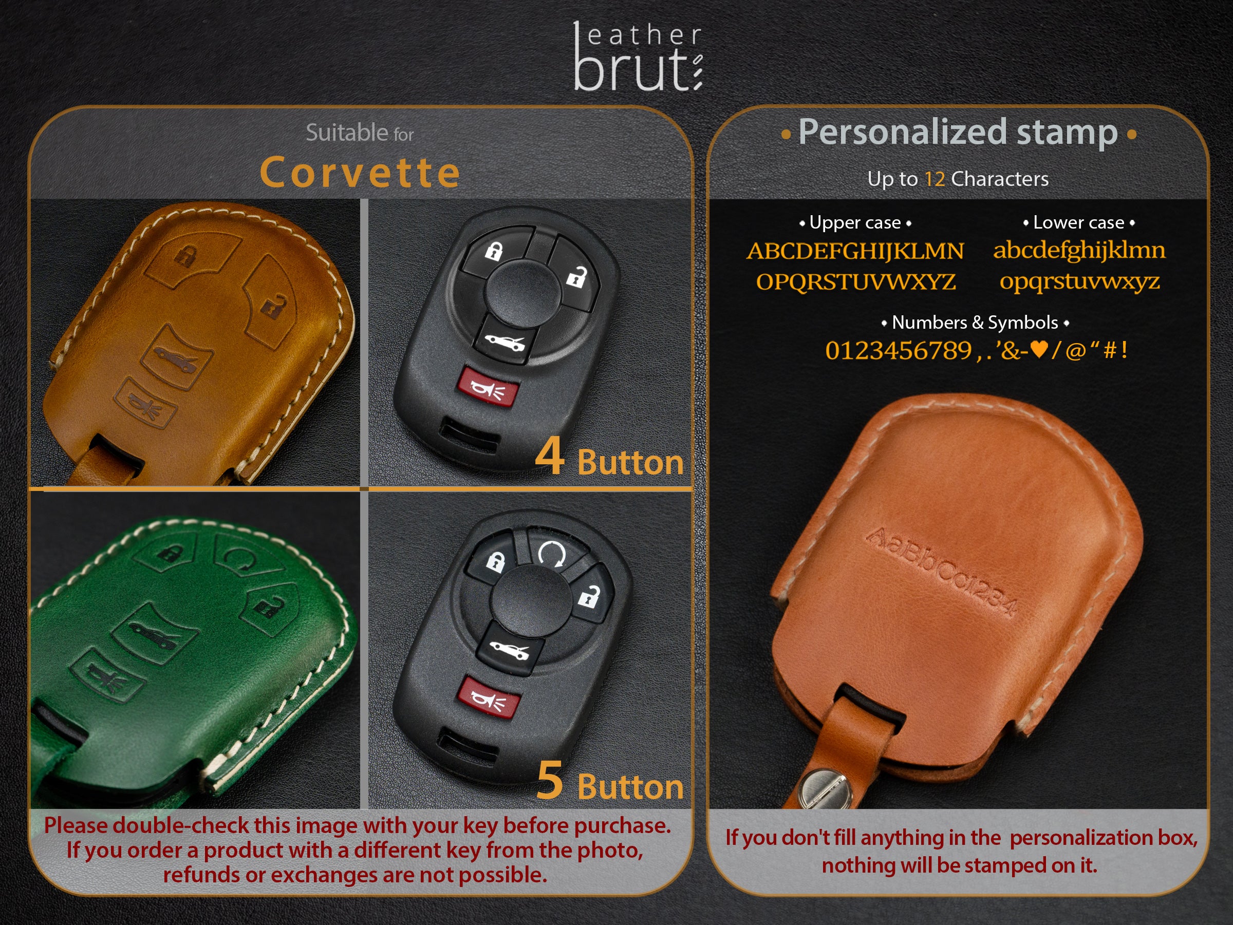Chevy Corvette Series [2] Key Fob Leather Case - Italian Veg-Tanned Leather - Handcrafted in USA