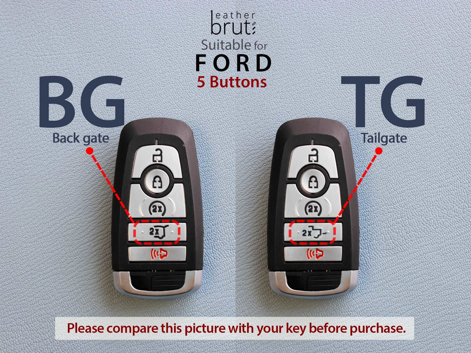 Ford [2-5] Key Fob Leather Case Fits Fusion Edge F250 F350 F450 F550 Explorer Expedition