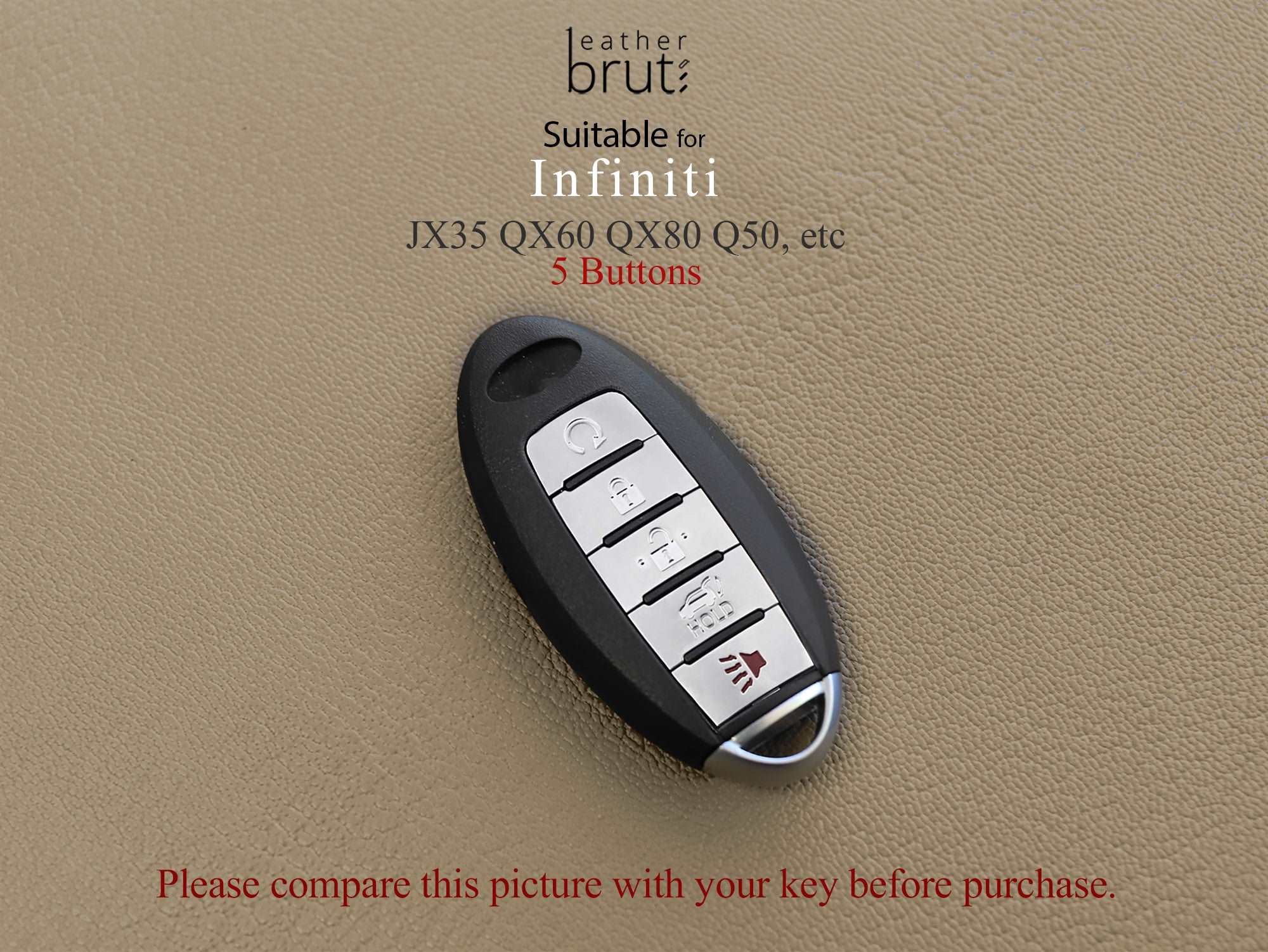 Infiniti Key Fob Cover | JX35, Q50, QX60, QX80 5-Button – Leather Brut