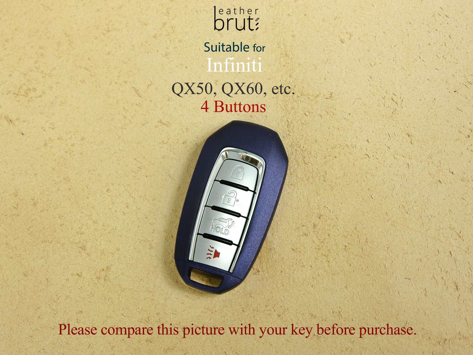 Infiniti [2-4] Leather Key Case - QX60 Q50 - Italian Veg-tanned Leather - 4 Buttons