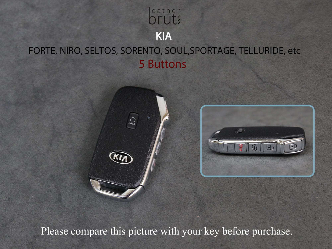 KIA [2-5] Key Cover - FORTE, NIRO, SELTOS, SORENTO, SOUL, SPORTAGE, TELLURIDE - Italian Veg-Tanned Leather