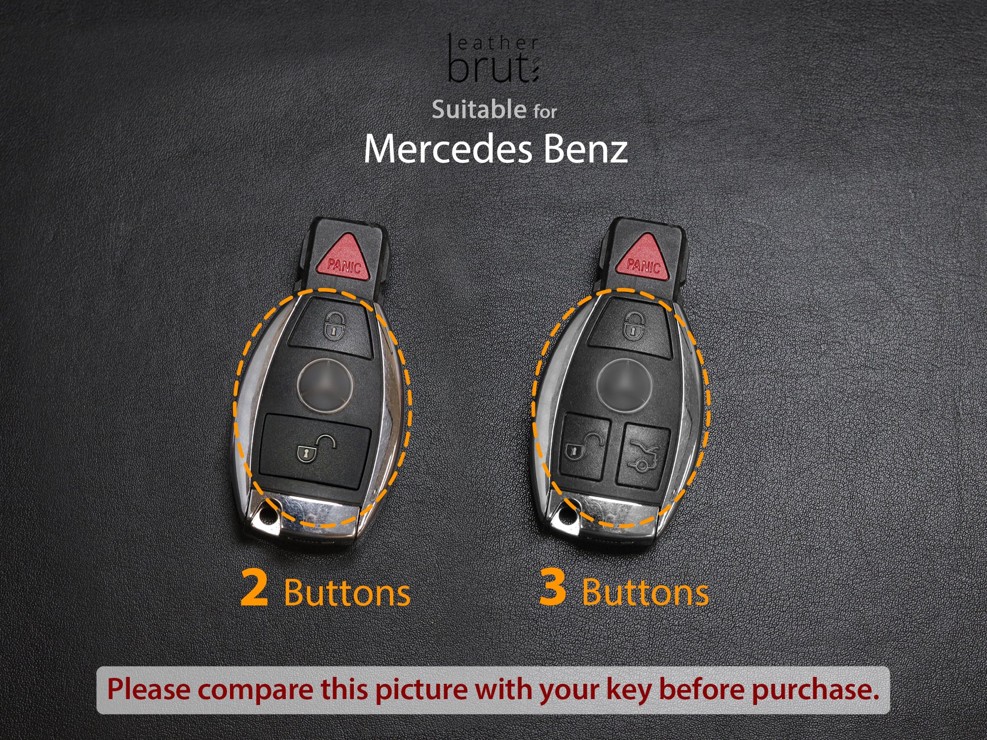 Mercedes Benz [01A] Key Fob Leather Case For 3 Buttons Remote Key Cover