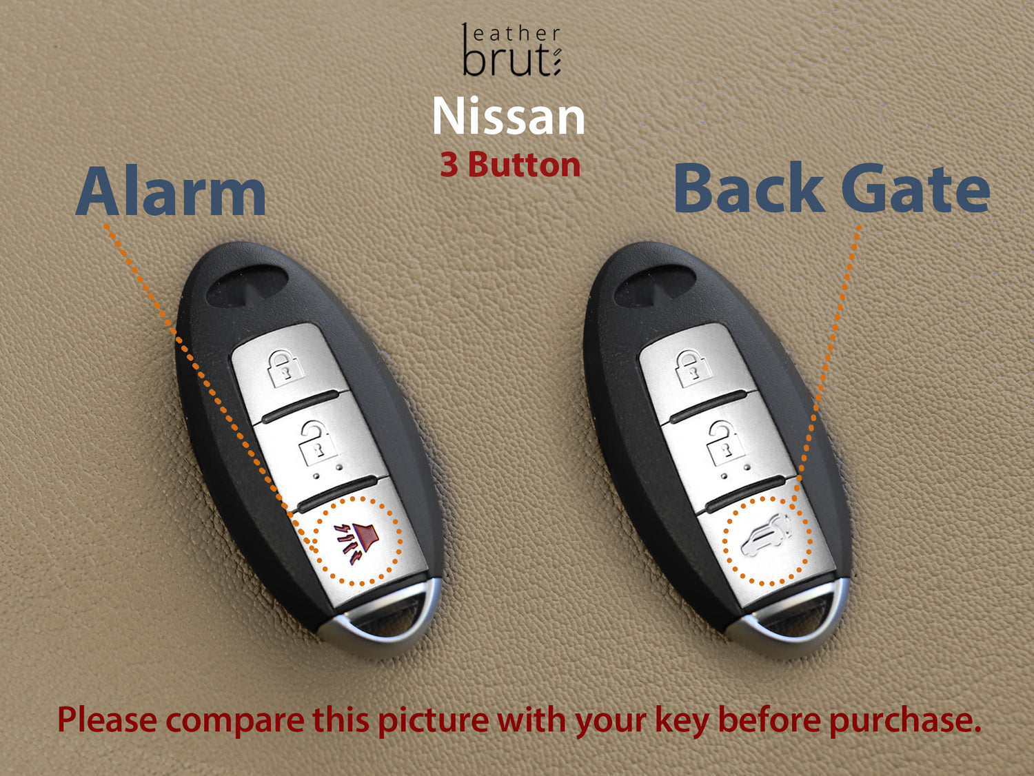 Leather Case for Nissan [1-3] Key Fobr - 3 Button