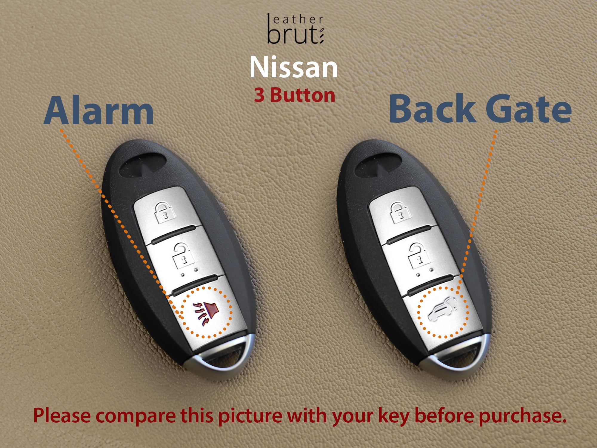 Leather Case for Nissan [1-3] Key Fobr - 3 Button