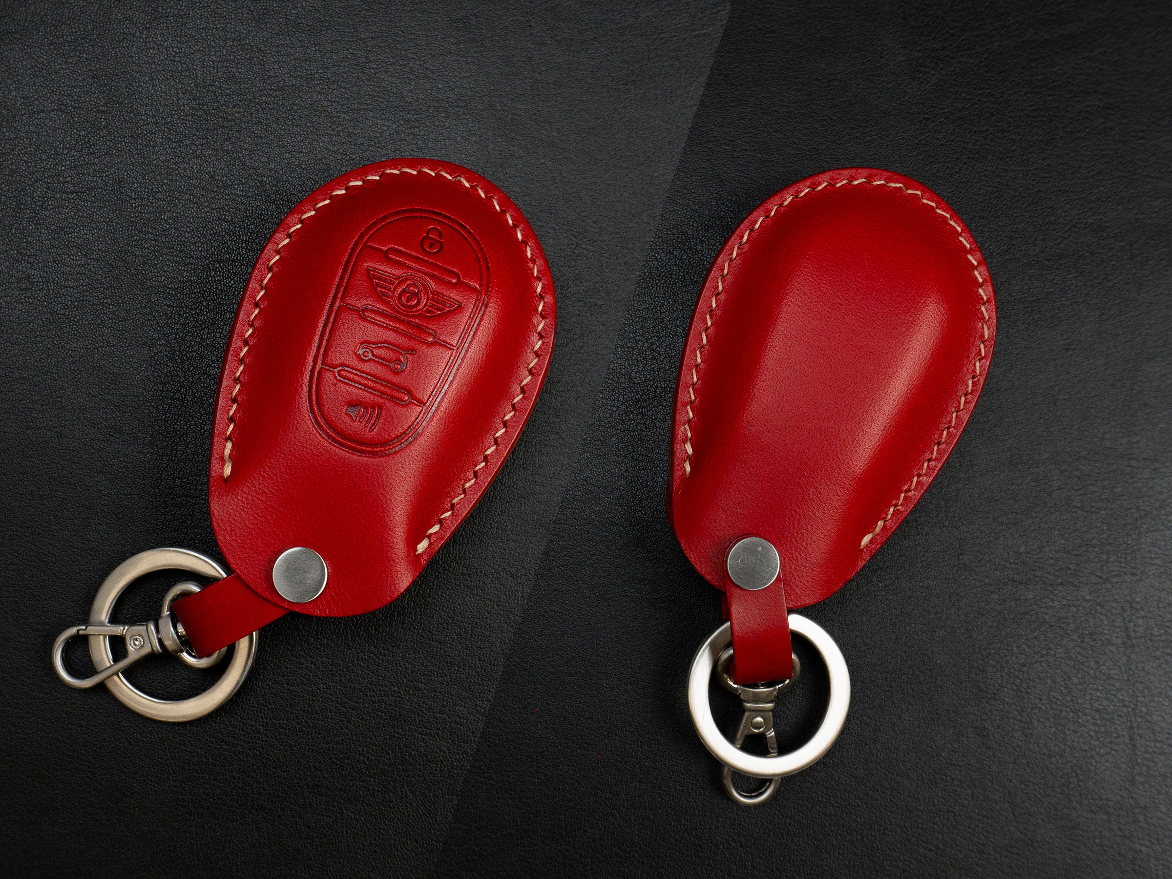 MINI Cooper Series [1-V2] Leather Key Fob Cover - RED - Handcrafted in USA