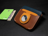 AirTag Leather Wallet [TW-NBr]  - Card Holder - Premium Italian Veg-Tanned Leather - Personalized Stamp - Handcrafted in USA