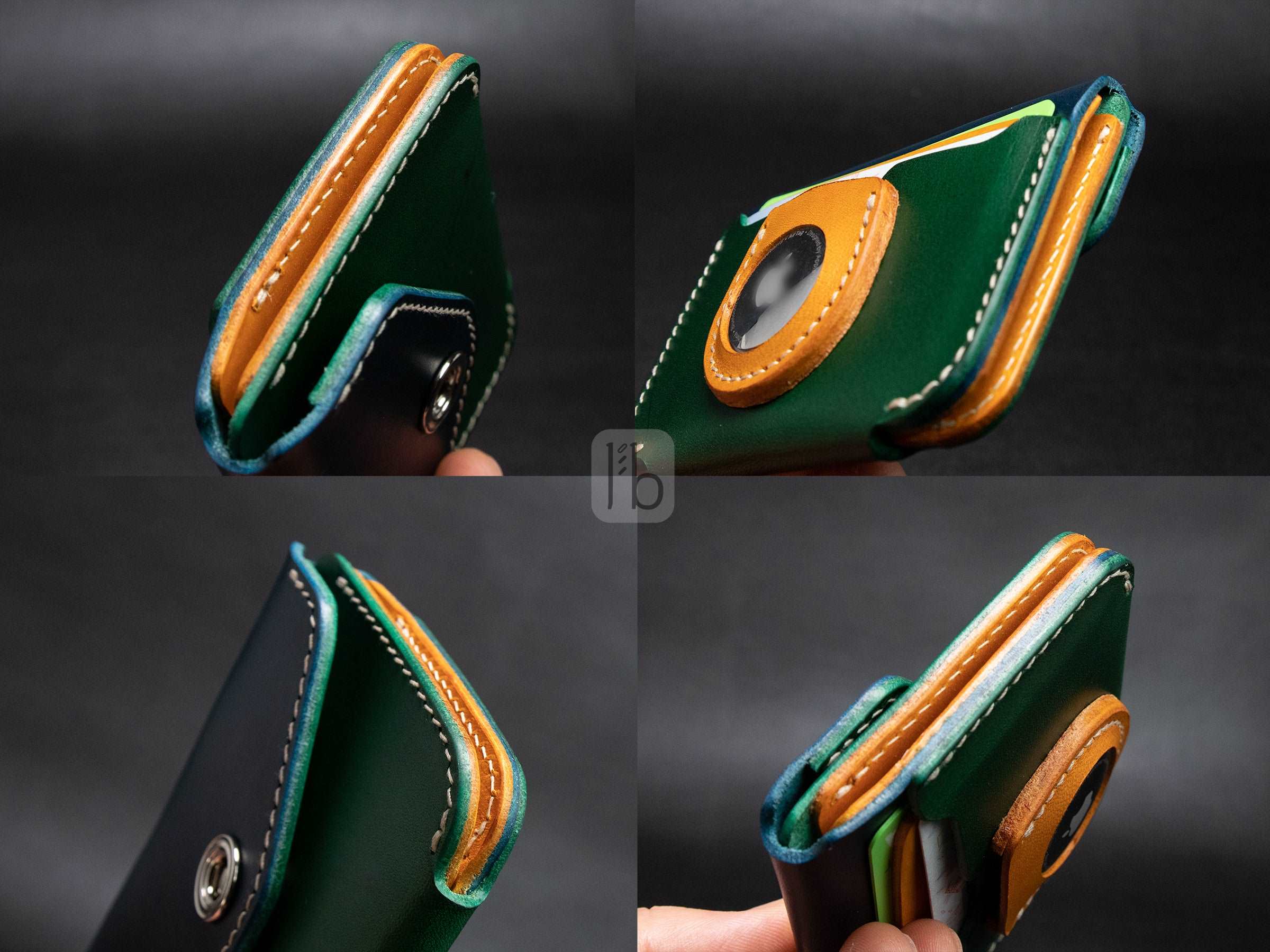 AirTag Leather Wallet [TW-GN]  - Card Holder - Premium Italian Veg-Tanned Leather - Personalized Stamp - Handcrafted in USA