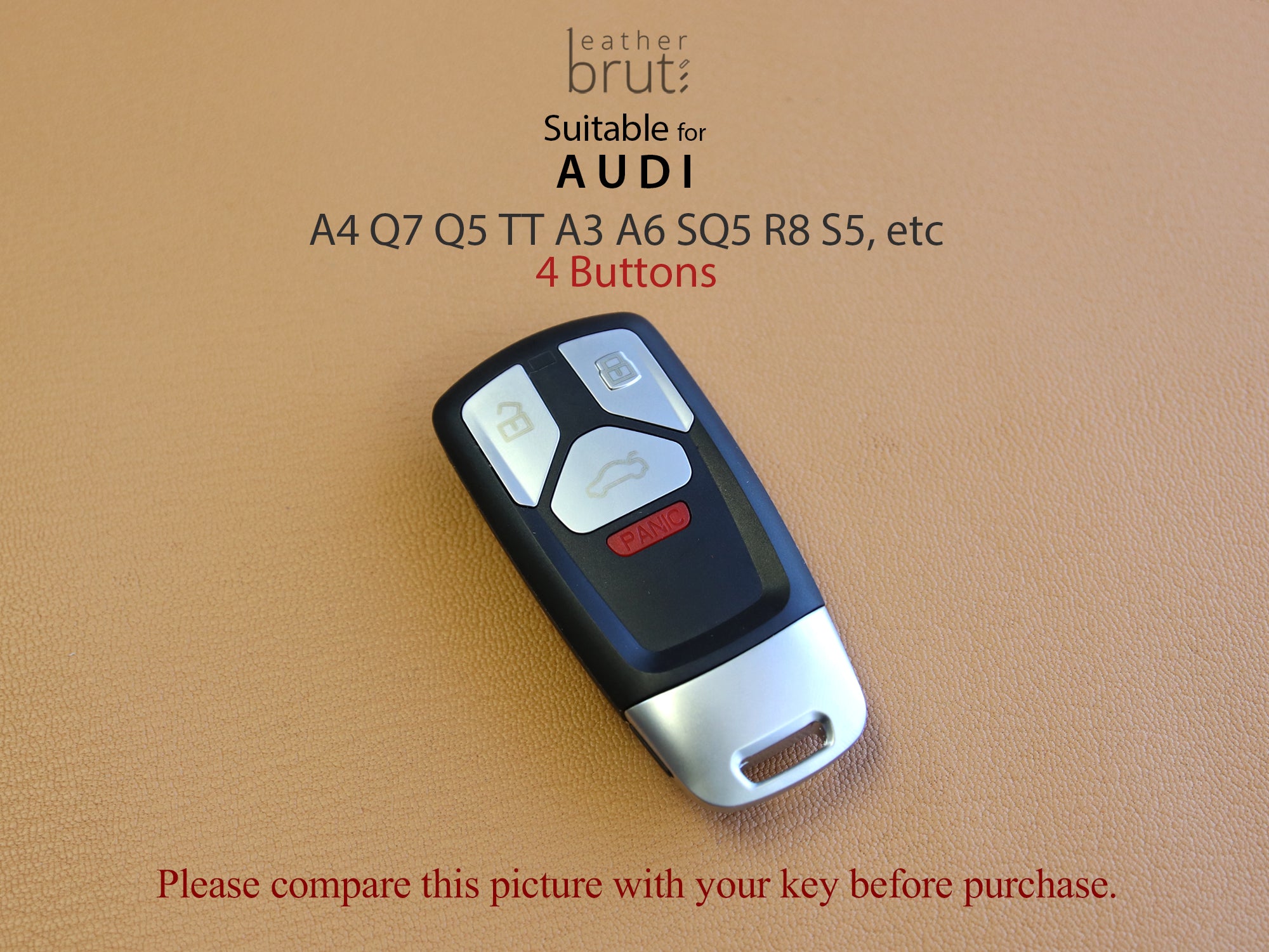 Audi Series [2] Key Fob Leather Case Fits A4 Q7 Q5 TT A3 A6 SQ5 R8 S5 –  Leather Brut