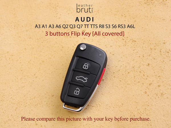 Audi Series [3] Key Fob Cover Leather Case Fits A3 A4 A5 A6 A7 S5, S7 Q5 RS