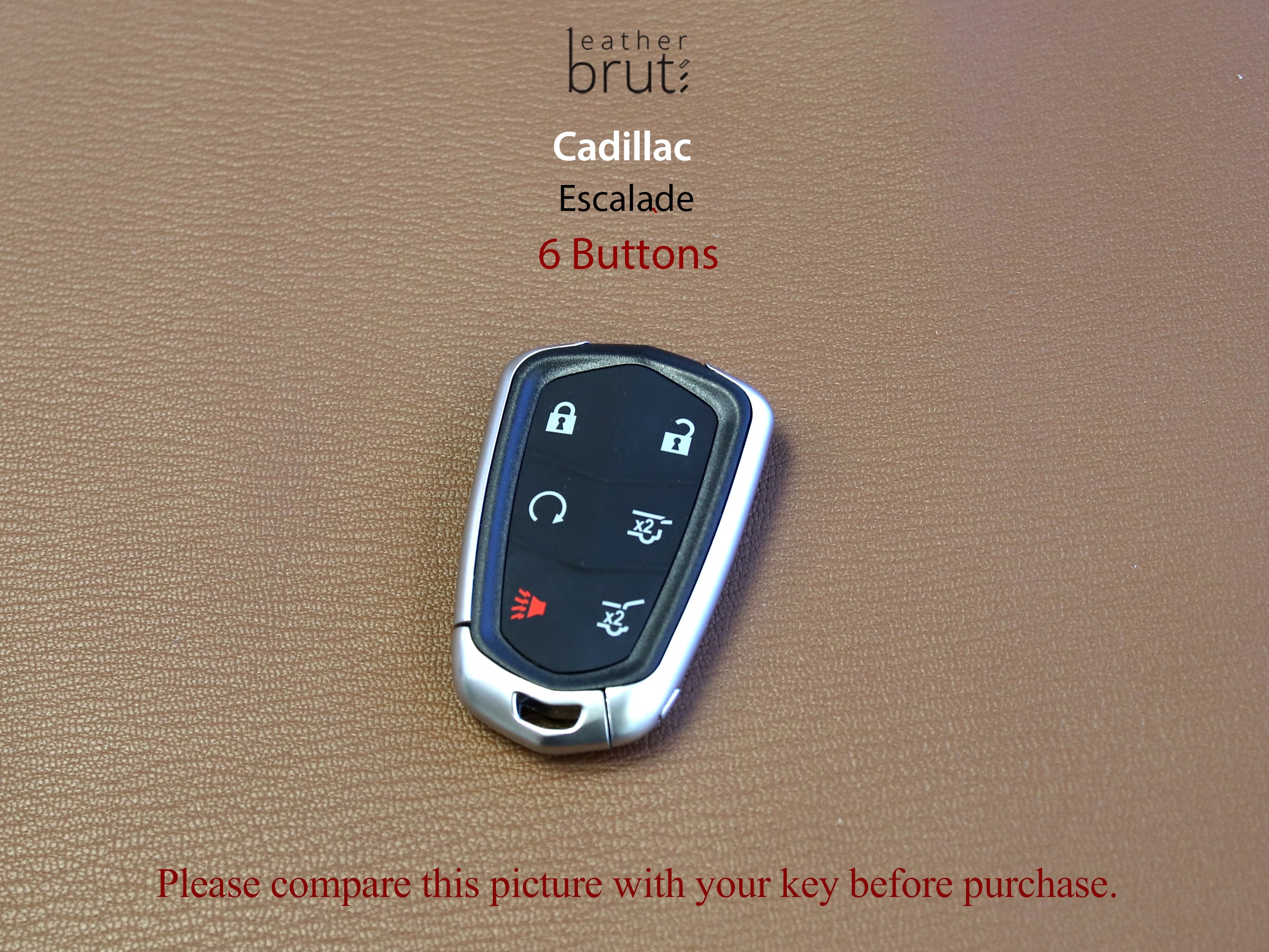 Cadillac [1-6] Key Fob Leather Case Fits Escalade - Italian Veg-Tanned Leather - 6 Buttons