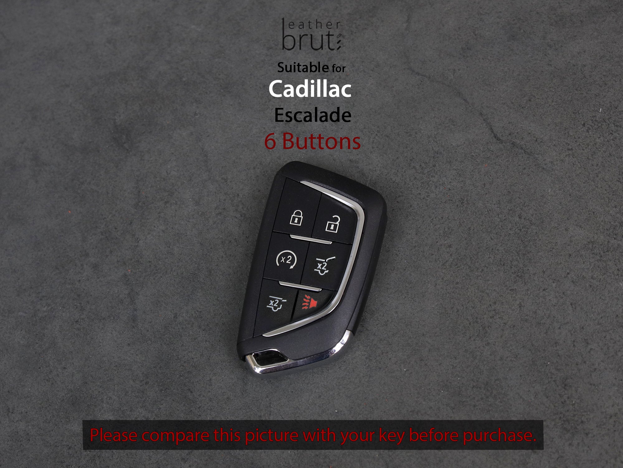 Cadillac [2-6] Escalade Key Fob Leather Case - Italian Veg-Tanned Leather -6 Buttons