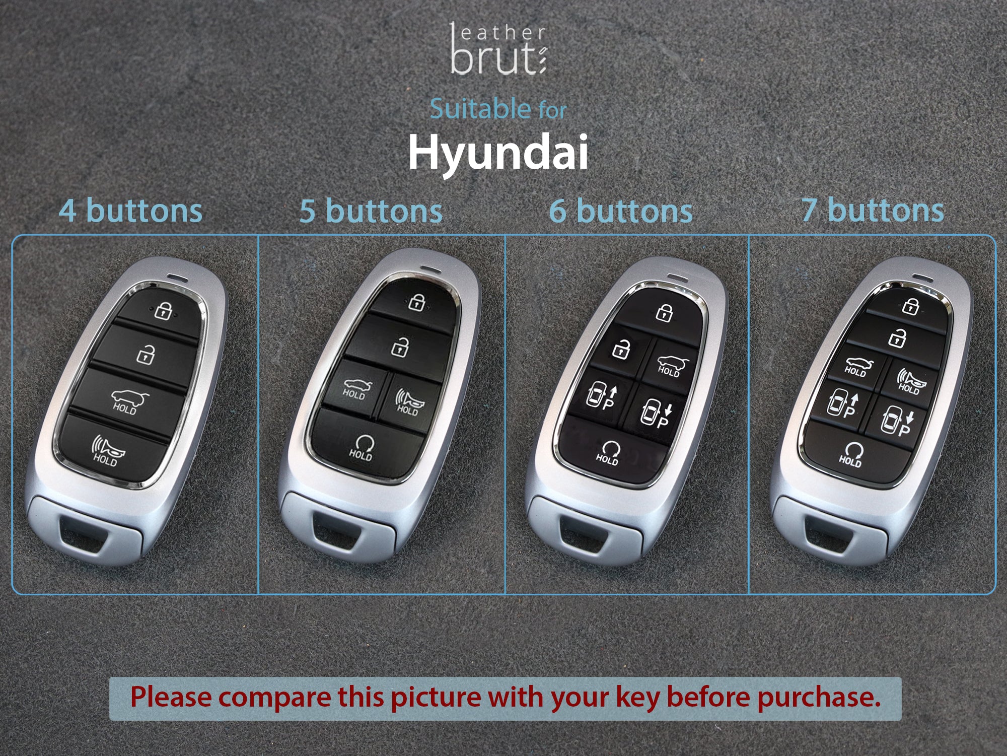 Hyundai Series [3] Key Fob Cover Premium Leather Keyless Remote Car Ke –  Leather Brut